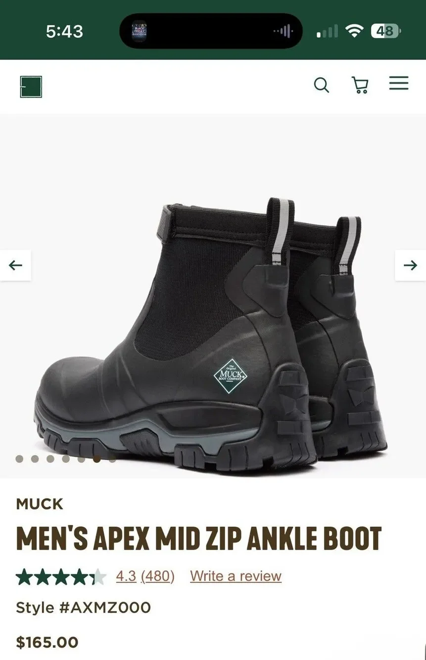 Men’s original MUCK BOOTS APEX MID ZIP ANKLE BOOT BROWN Size 13 NWT NO BOX  $165